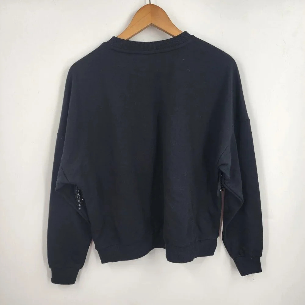 VERO MODA Kaidyn Rhinestone Fringe Pullover Sweatshirt In Black Size S NWT - Picture 3 of 11